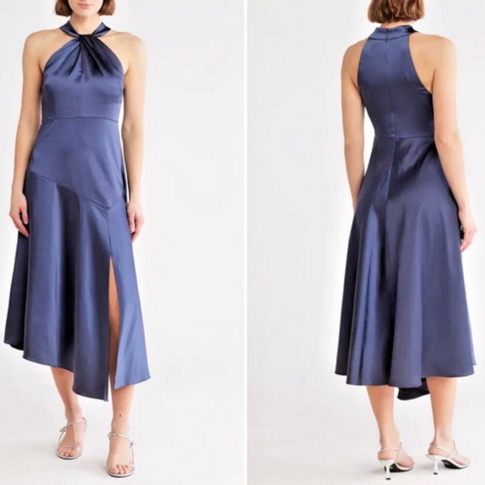 Ted Baker London Navy Blue Renon Halter Neck Satin Dress TB Sz 1 US Size 4